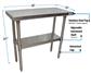 18 Stainless Steel Guage Work Table w/Galvanized Undershelf 48"Wx18"D