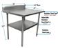 18 Gauge Stainless Steel Work Table  With Undershelf 5" Riser 30"Wx24"D